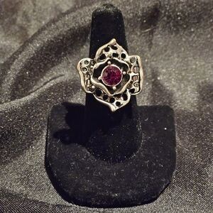 Paparazzi Silver Ring with Deep Red Gem